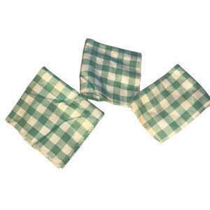 Vintage 100% LINEN green white buffalo check plaid 2 table center 1 dishtowel